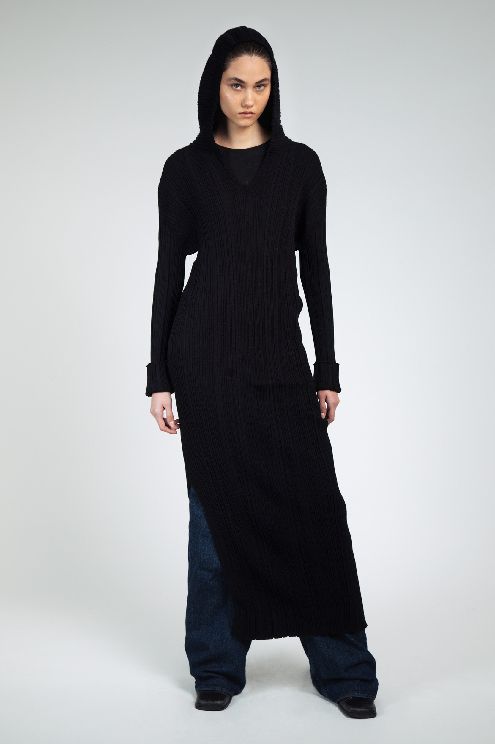 midi knit black dress Clotilde Black crochet-knit midi dress, S / Black main image 1